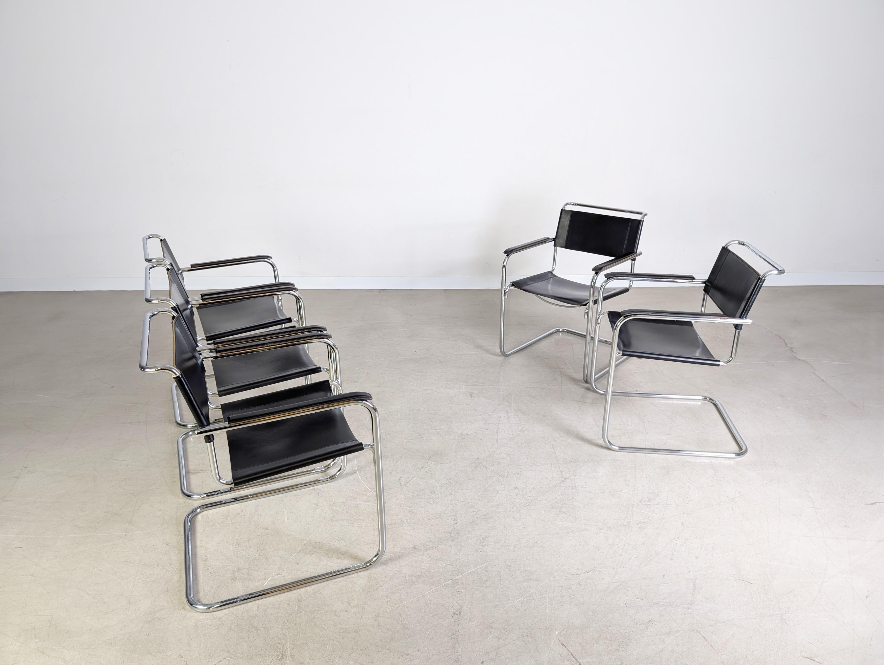 5er Set Thonet S34 Midcentury Freischwinger Mart Stam Leder en vente 2