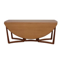 1960s Danish Peter Hvidt Drop-Leaf Dining Table in Teak and Brass