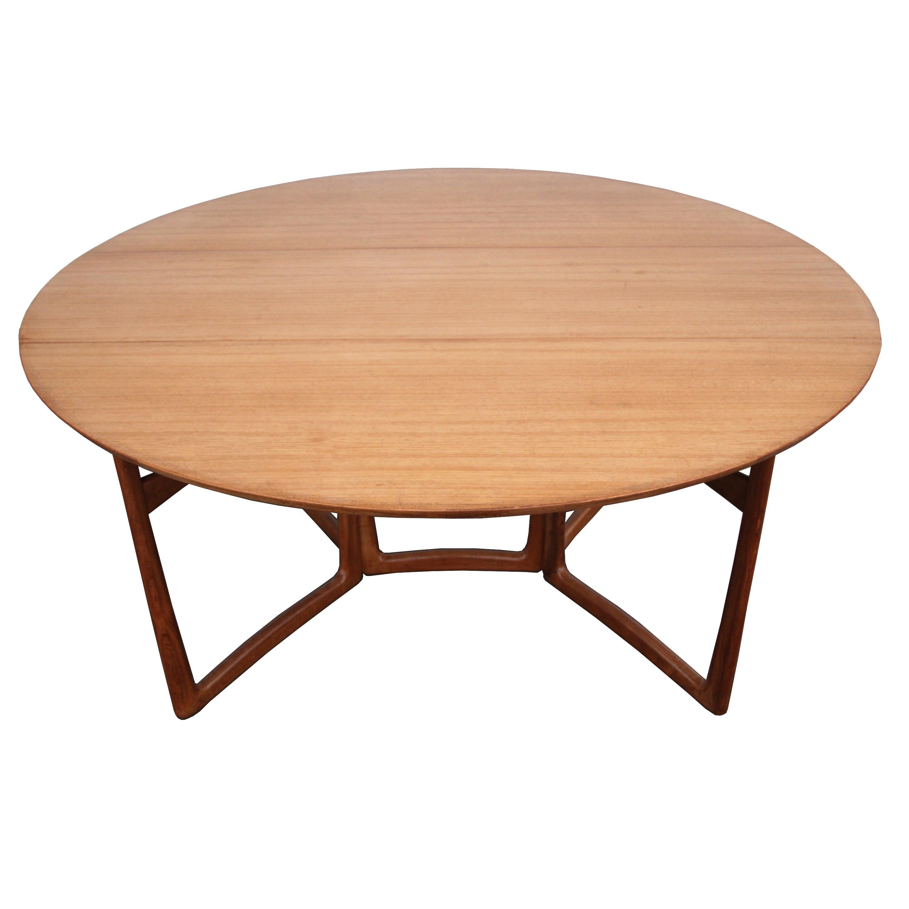 1960s Danish Peter Hvidt Drop-Leaf Dining Table in Teak and Brass For Sale