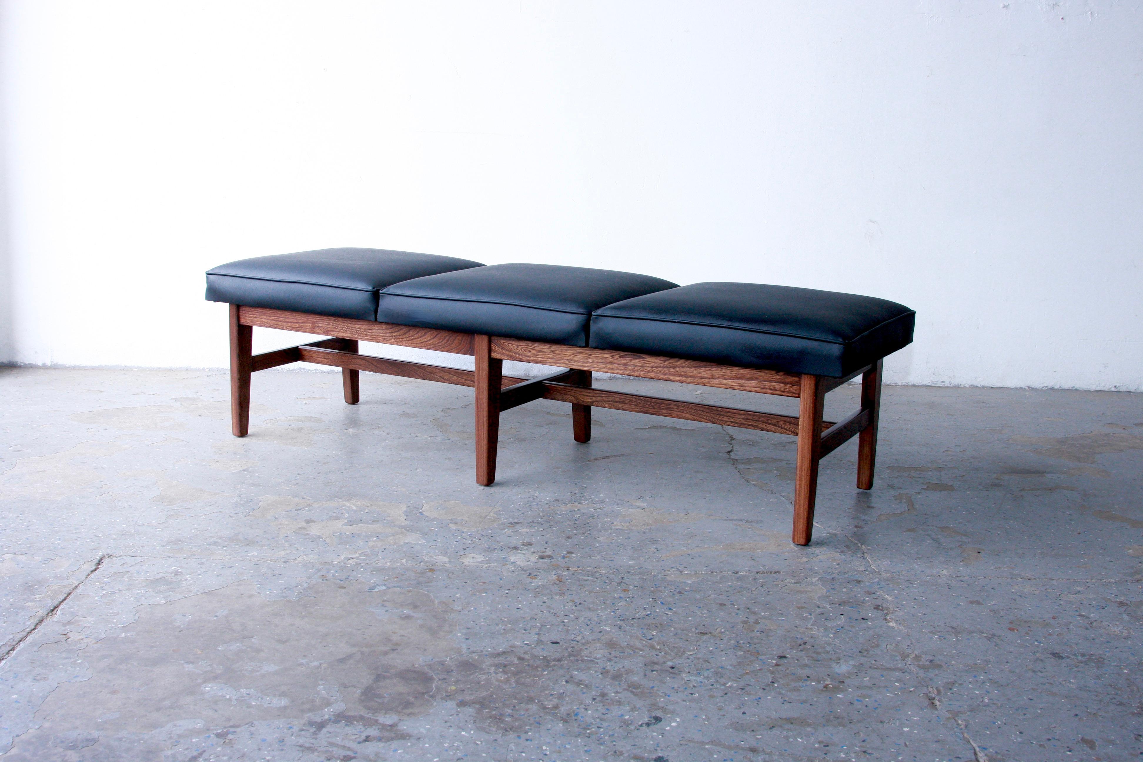 Walnut 5ft  Mid Century Modern 3-Seat Cushion Bench