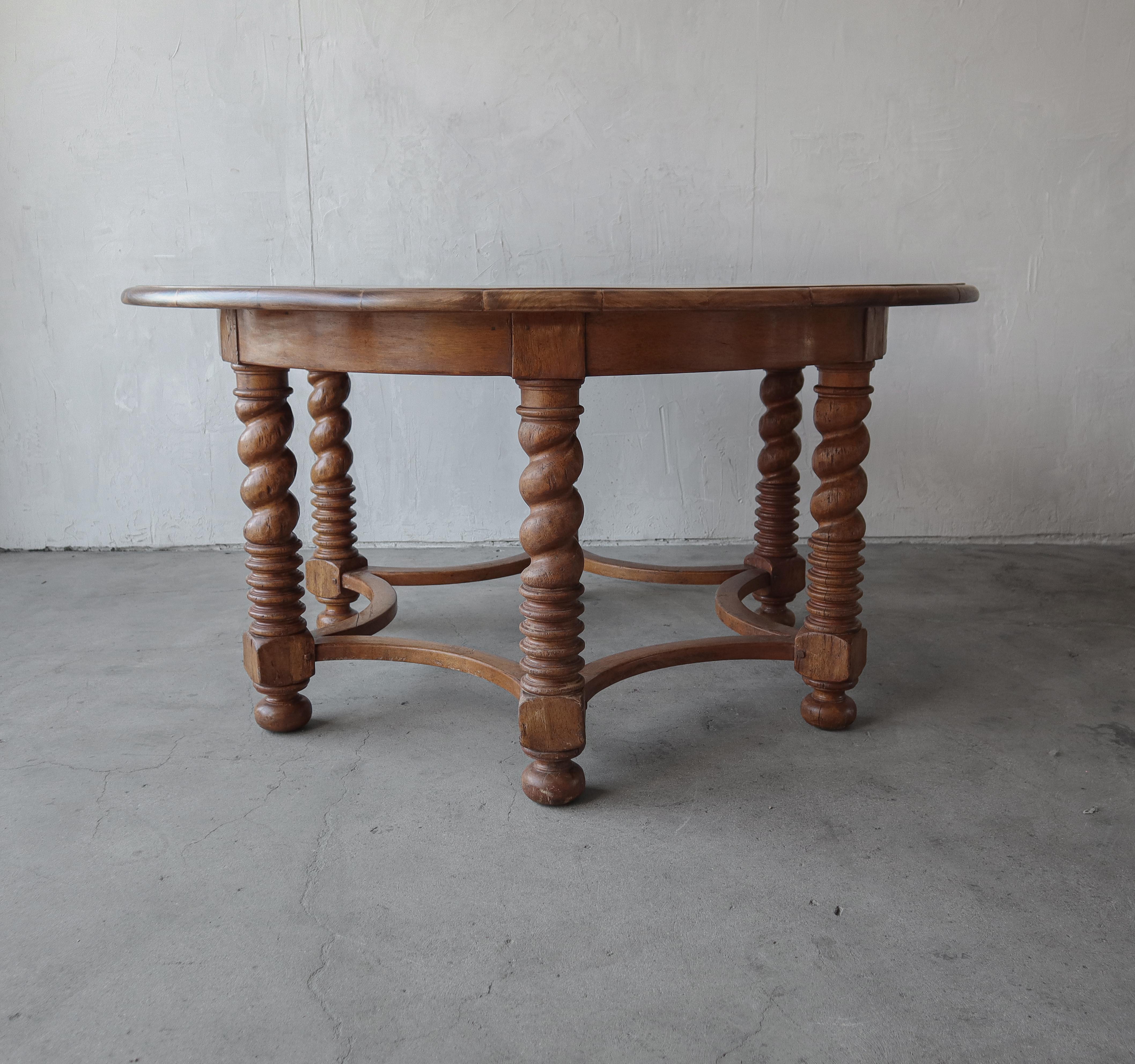 5ft Round European Walnut Barley Twist Dining Table In Good Condition For Sale In Las Vegas, NV