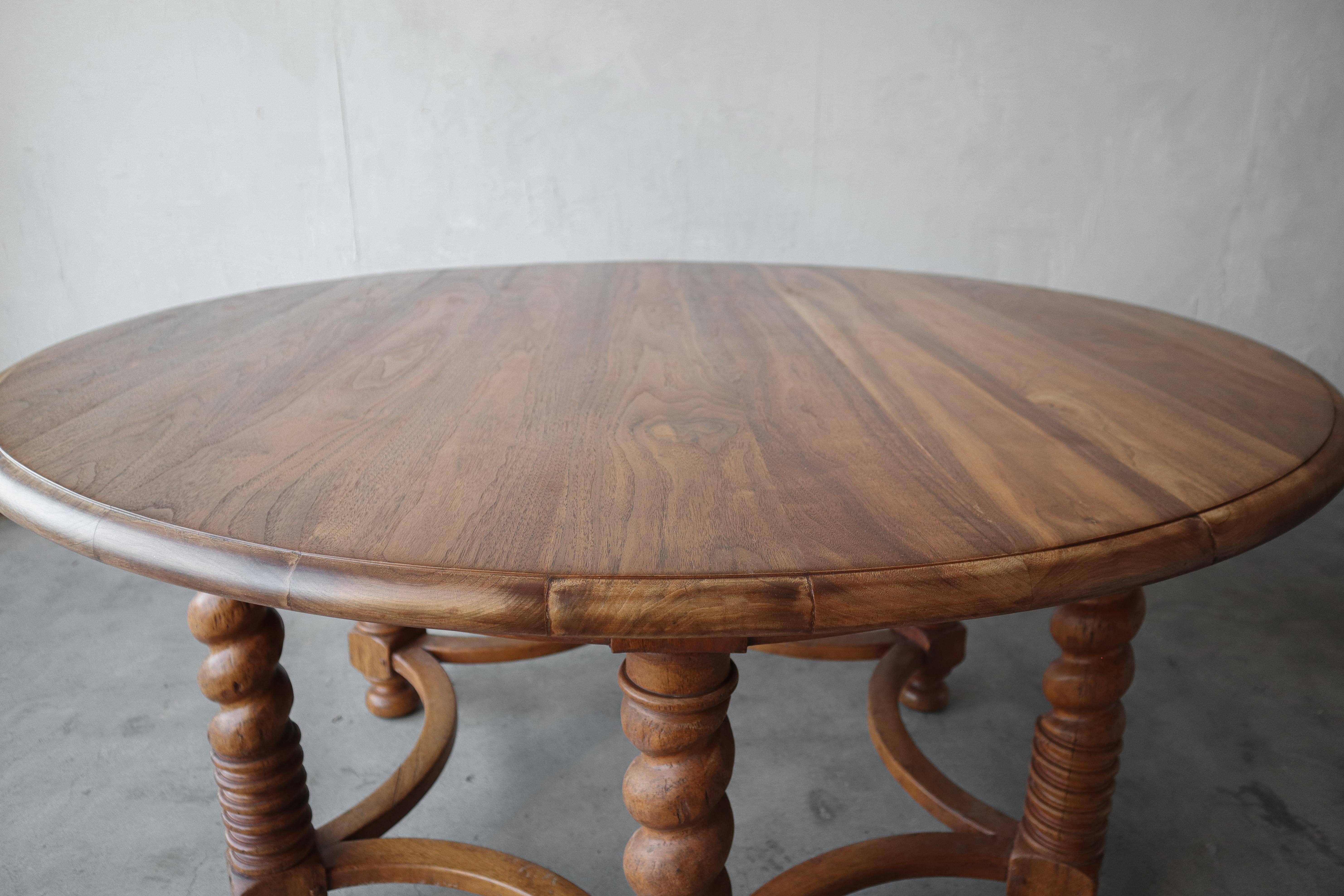5ft Round European Walnut Barley Twist Dining Table For Sale 1