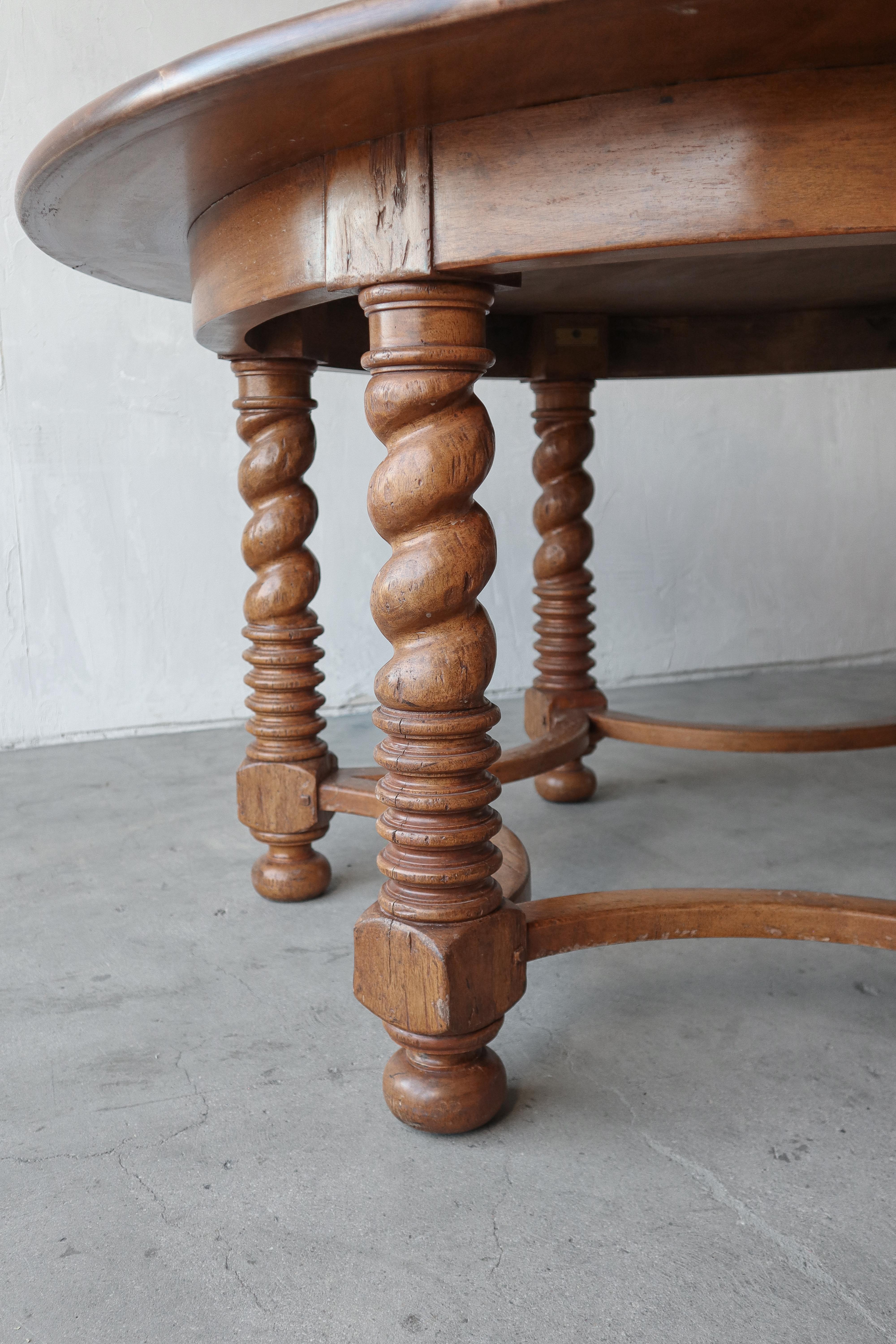 5ft Round European Walnut Barley Twist Dining Table For Sale 2