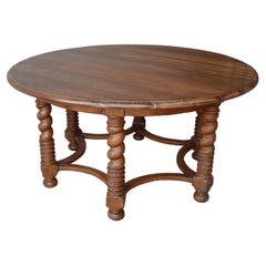 Vintage 5ft Round European Walnut Barley Twist Dining Table