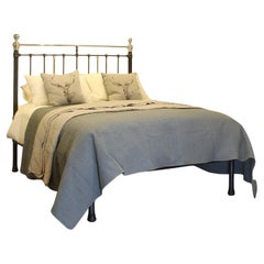 5ft Wide Antique Brass and Iron Platform Bed in Pewter Paint and Nickel MK314