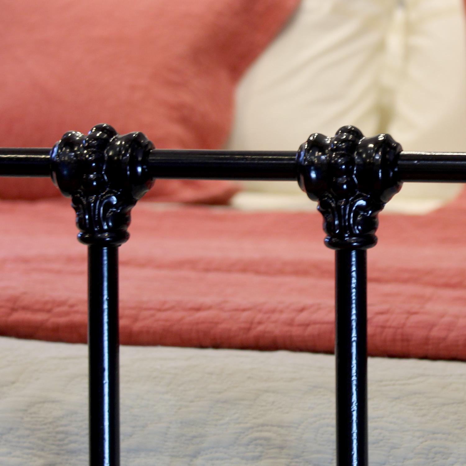 19th Century 5ft Wide Black Antique Bed with Decorative Brass Features MK317