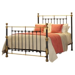 5ft Wide Black Antique Bed with Decorative Brass Features MK317