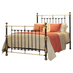 5ft Wide Black Antique Bed with Decorative Brass Features MK317