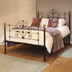 5ft Wide Cast Iron and Brass Antque Bed Finished in Black MK321