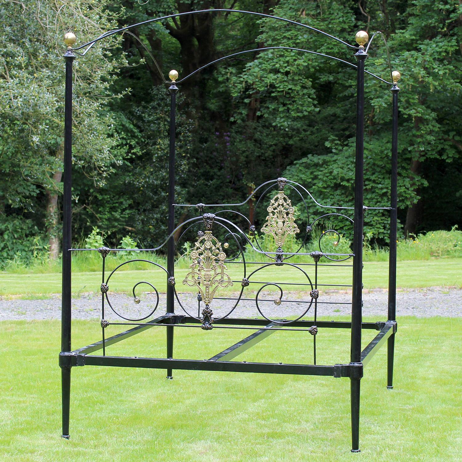 An antique cast iron four poster bed from the late Nineteenth Century, circa 1880. This magnificent piece of furniture was originally manufactured in the UK for export to North Africa. Seventh Heaven have recently acquired the bed from Tangier,