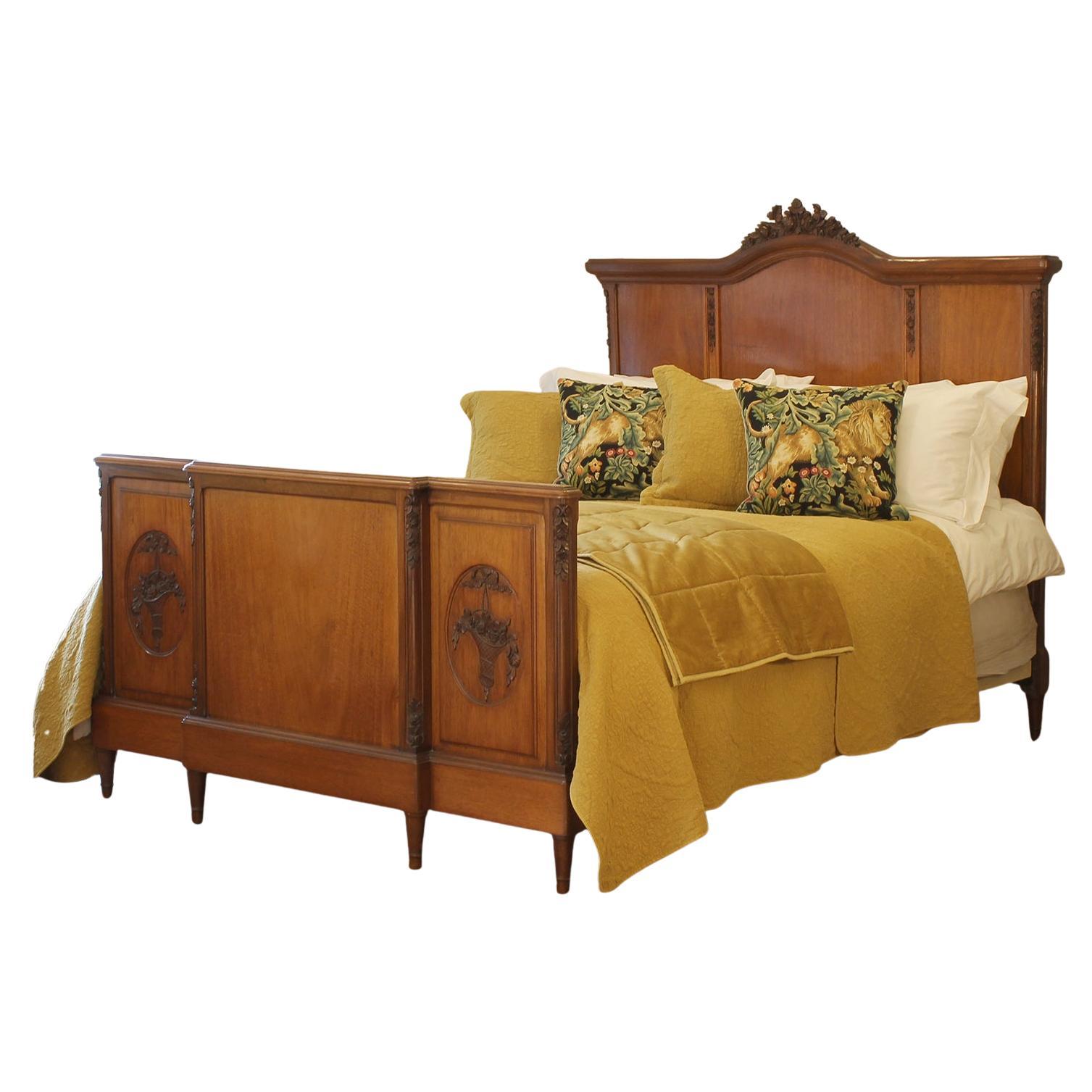 5ft Wide Edwardian Antique Bed with Carved Panels Circa 1910 WK208 For Sale