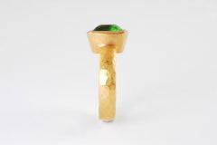 5mm Hammered 22ct Gold Ring with Antique Cushion Shaped Tsavorite Garnet 5.69ct