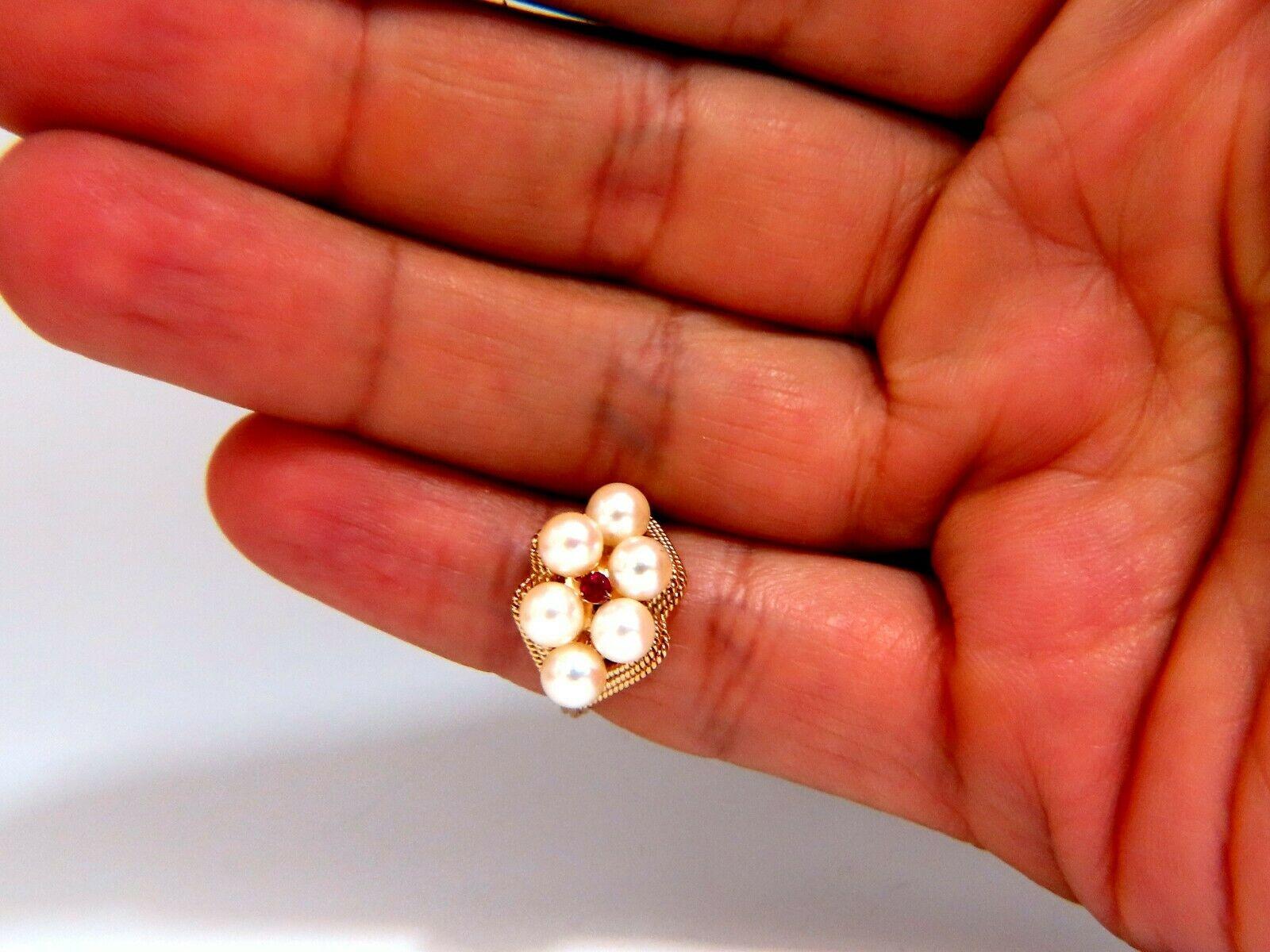 Round Cut Natural Akoya Cream Cluster Vintage Pearl Ring