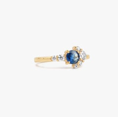 5mm Natural Blue Sapphire & Diamond Cluster Engagement Ring in 18K Yellow Gold
