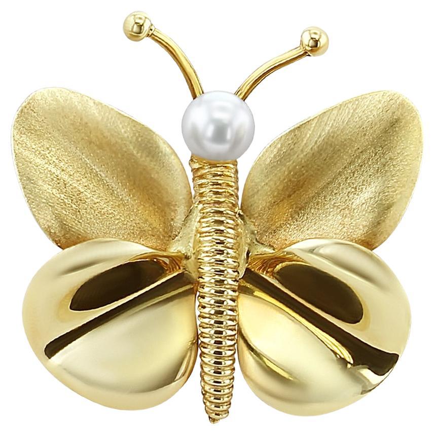 Broche Mariposa Oro Amarillo 14k Perla 5MM
