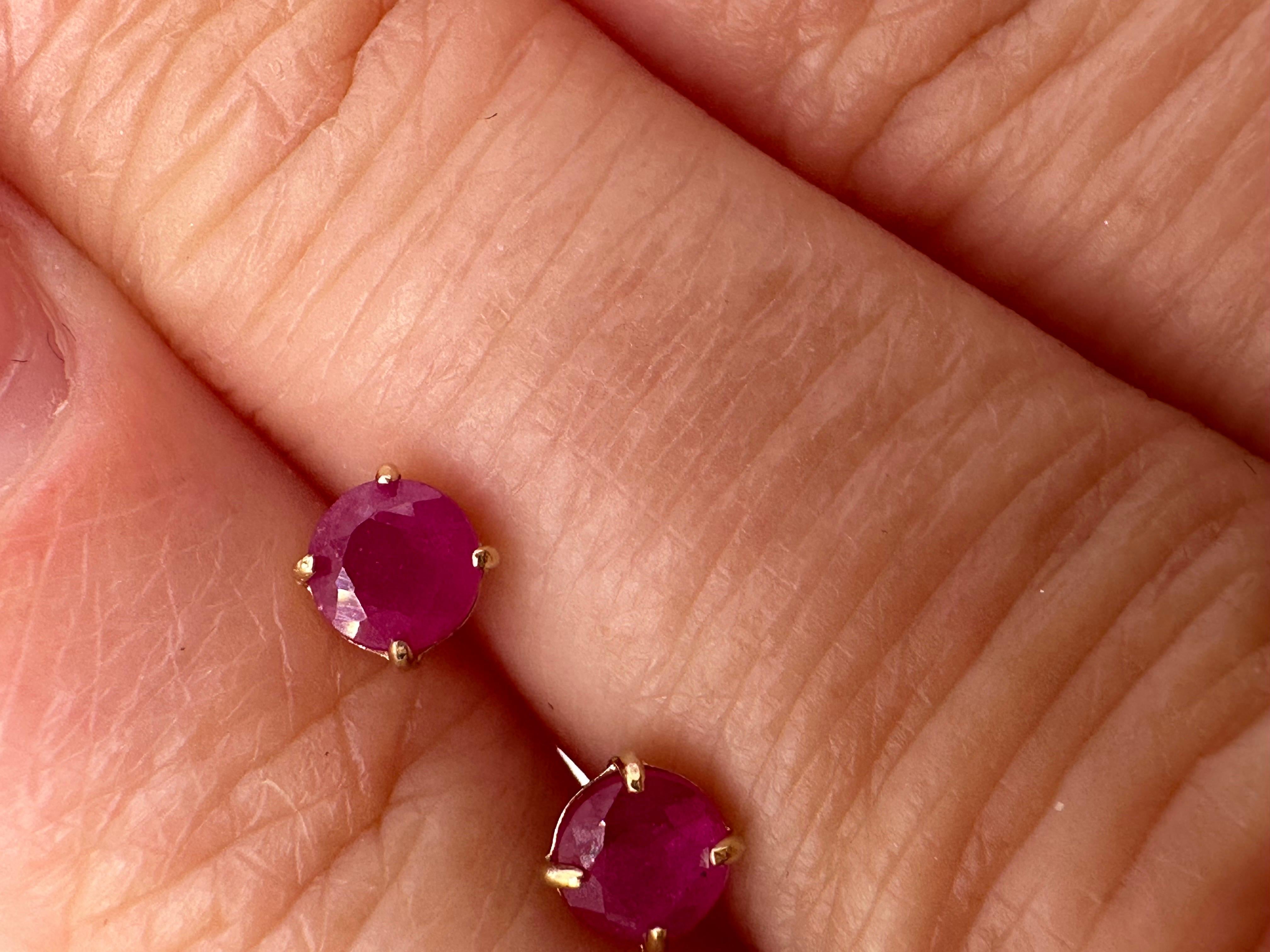 5mm ruby studs 14 karat yellow gold studs natural ruby earrings For Sale 2