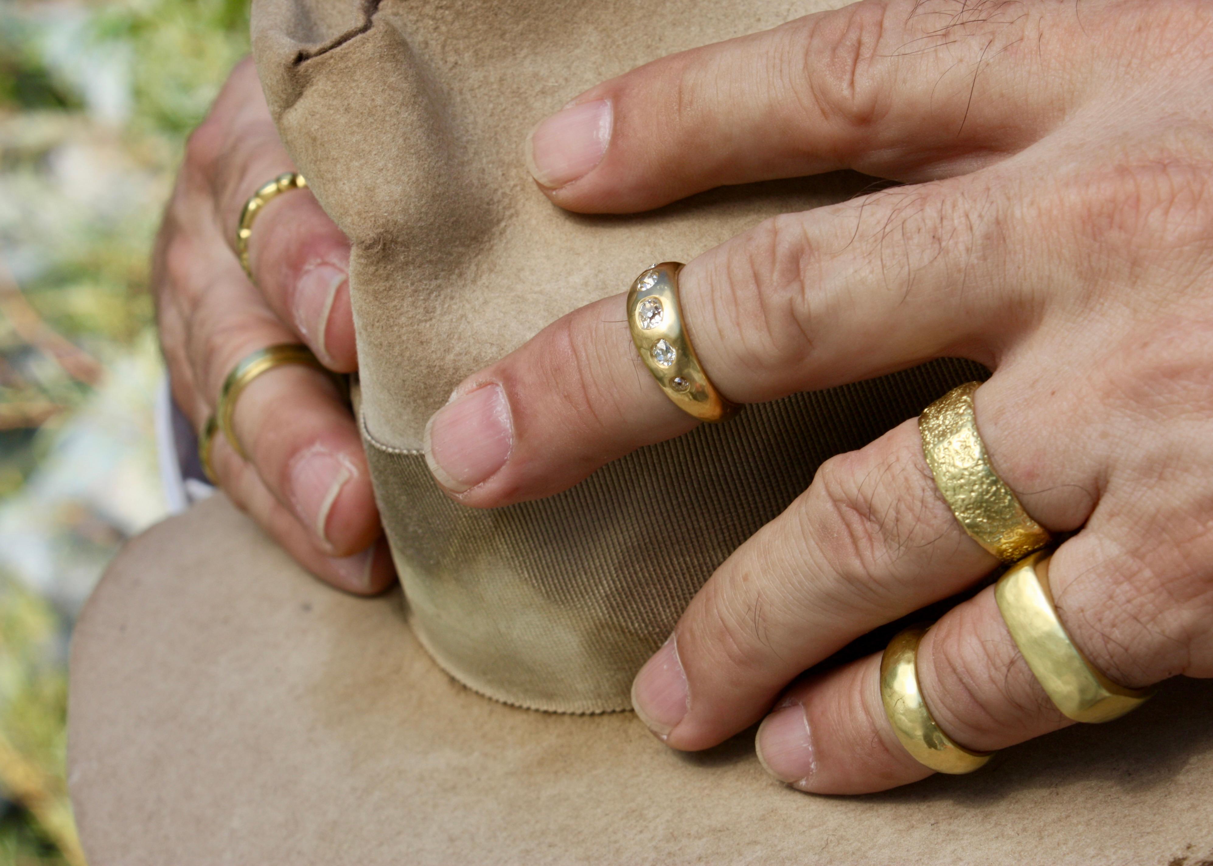 For Sale:  5mm Stepped-Edge Wedding Band – Handmade in USA, 20K California Gold, Hammered 3
