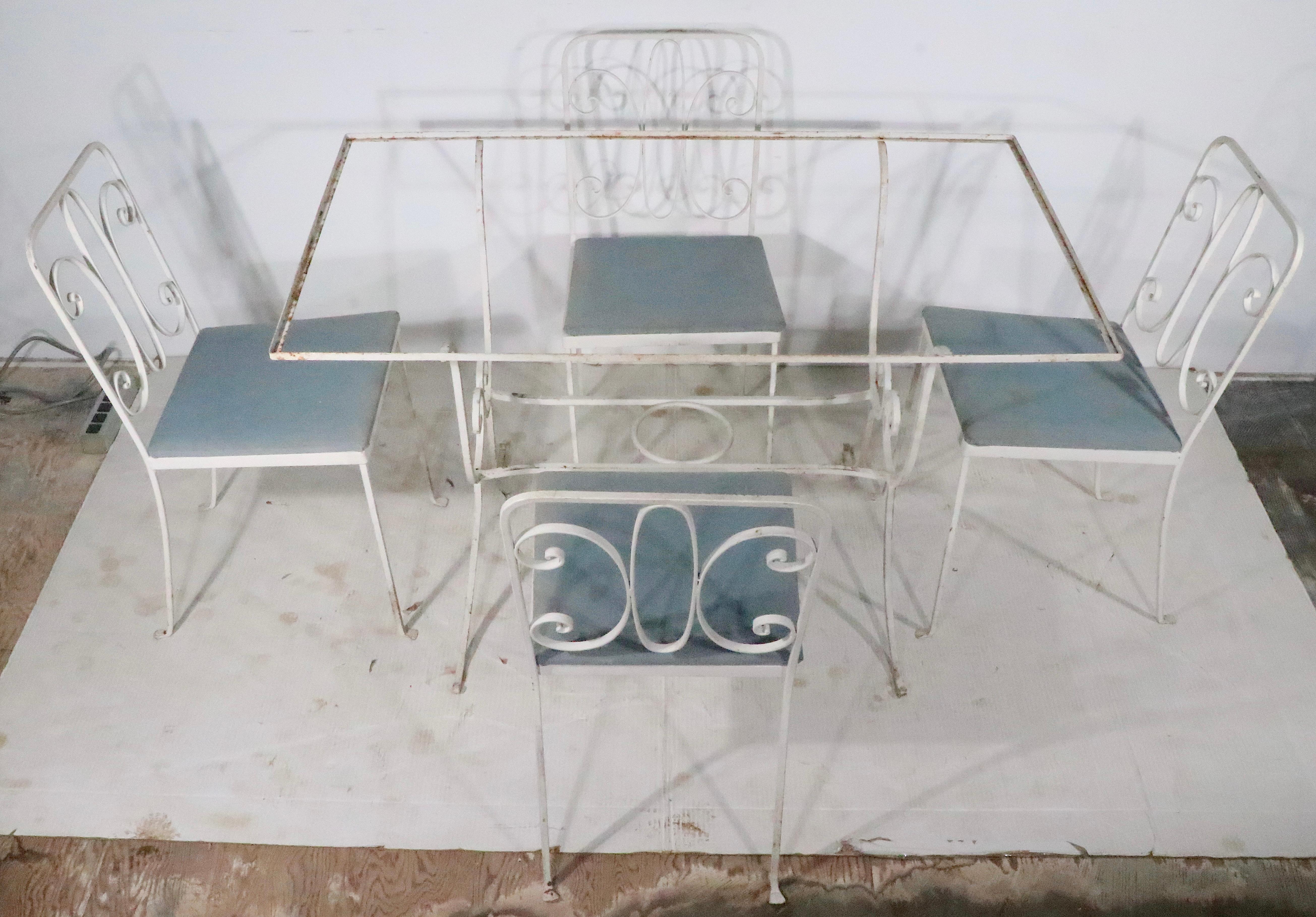 5pc. Art Deco Schmiedeeisen Patio Garten Poolside Dining Set c 1930's (amerikanisch) im Angebot