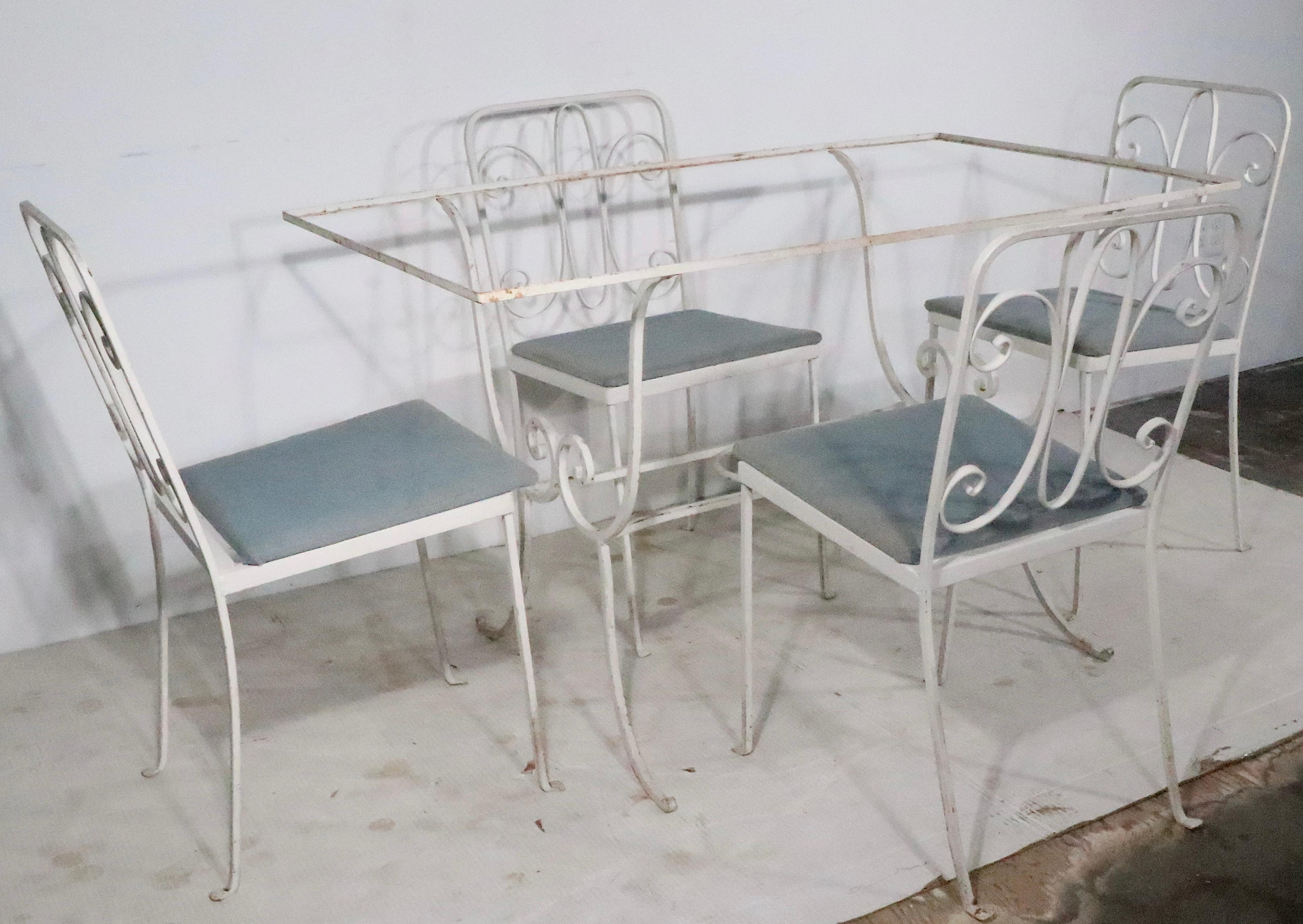 5pc. Art Deco Wrought Iron Patio Garden Poolside Dining Set c 1930's For Sale 1