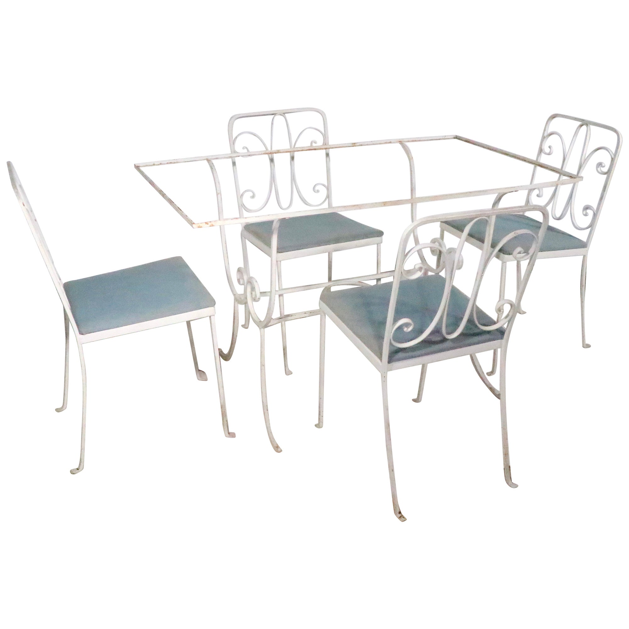 5pc. Set da pranzo da giardino per piscina in ferro battuto Art Deco, 1930 ca.