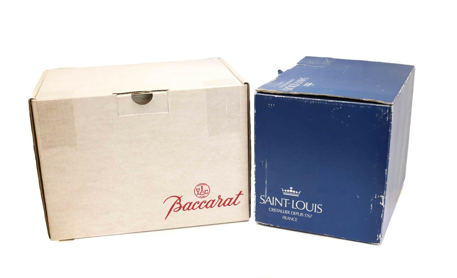 European 5pc Service for 12 Baccarat & Saint Louis Stemware in Genova & Bristol, Orig Box For Sale