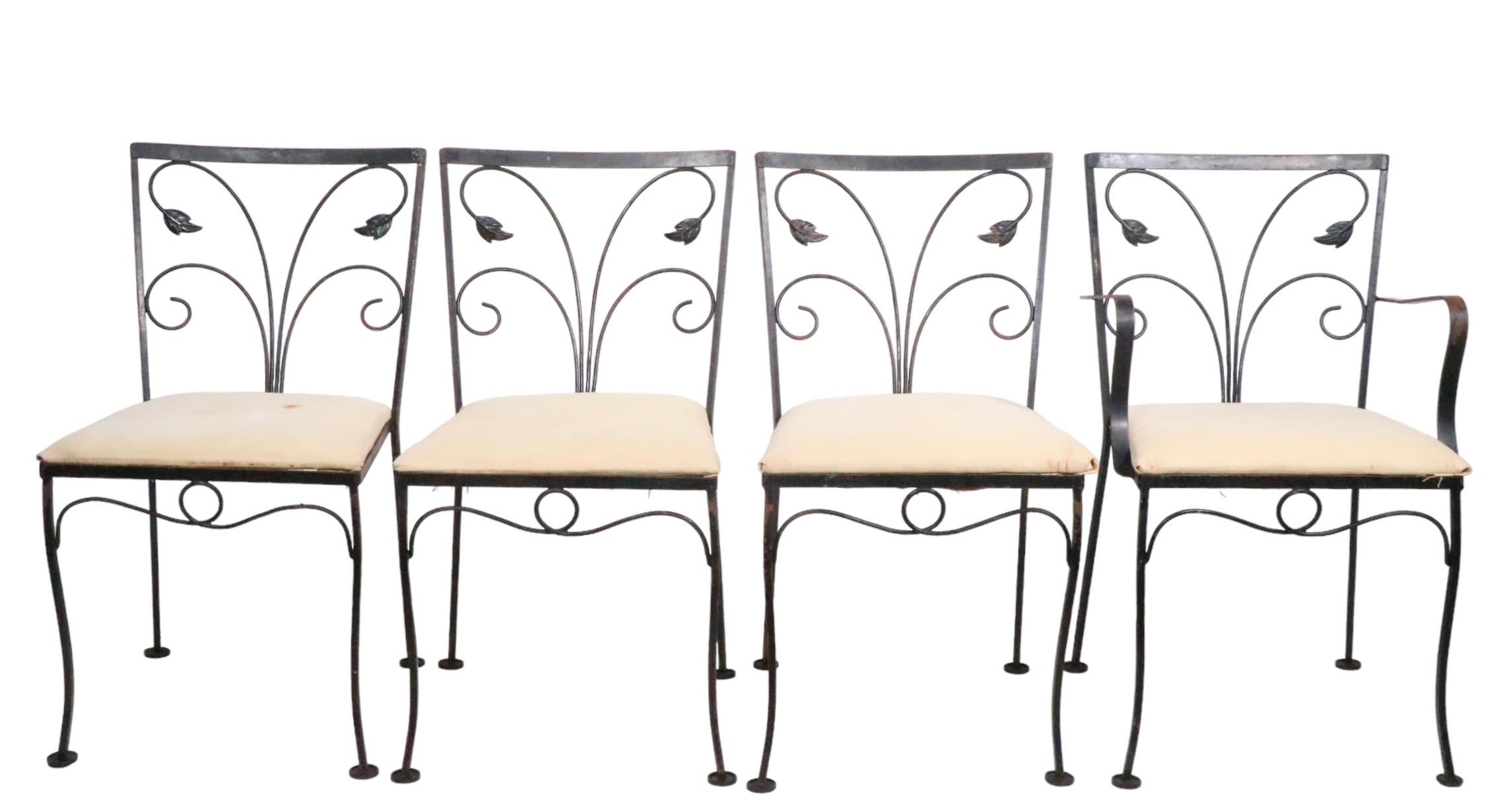 5pc. Wrought Iron and Glass Garden Patio Set att. to Salterini For Sale 8