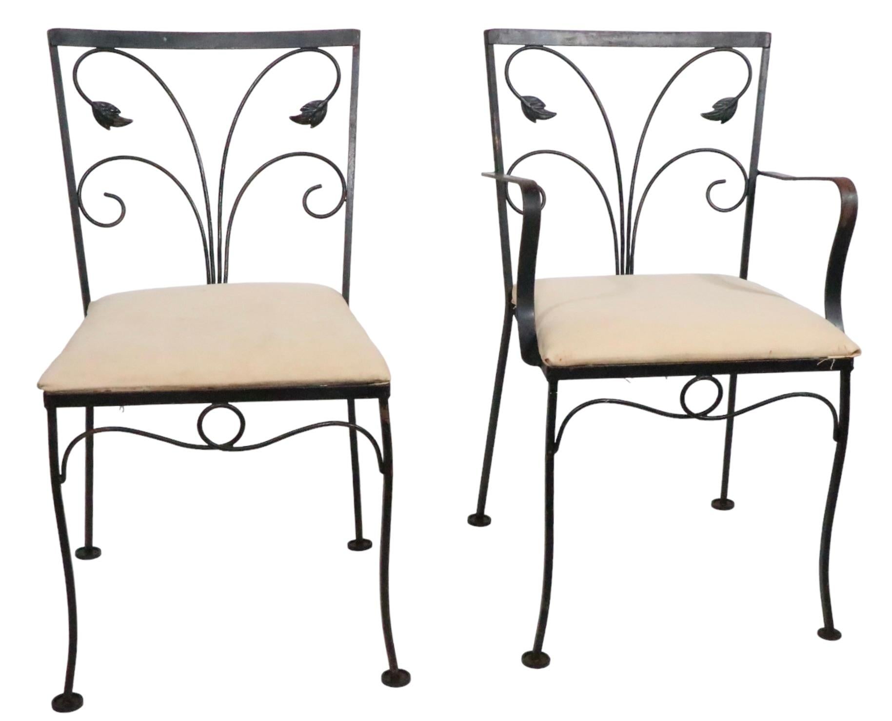 5pc. Wrought Iron and Glass Garden Patio Set att. to Salterini For Sale 9
