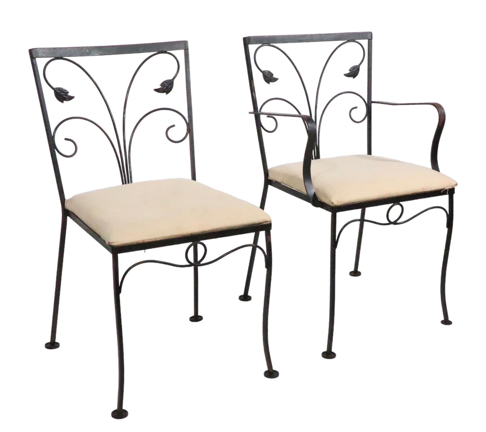 5pc. Wrought Iron and Glass Garden Patio Set att. to Salterini For Sale 11