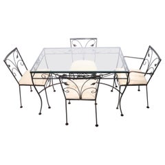 5pc. Wrought Iron and Glass Garden Patio Set att. to Salterini