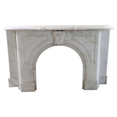5th Ave 1890s Arched Carrara Marble Mantel Hand Carved w/ Seashell Keystone