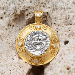 5th Century BC Ancient Greek Medusa Coin 22K Gold Diamonds Pendant