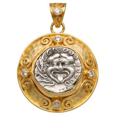 5th Century BC Ancient Greek Medusa Coin 22K Gold Diamonds Pendant