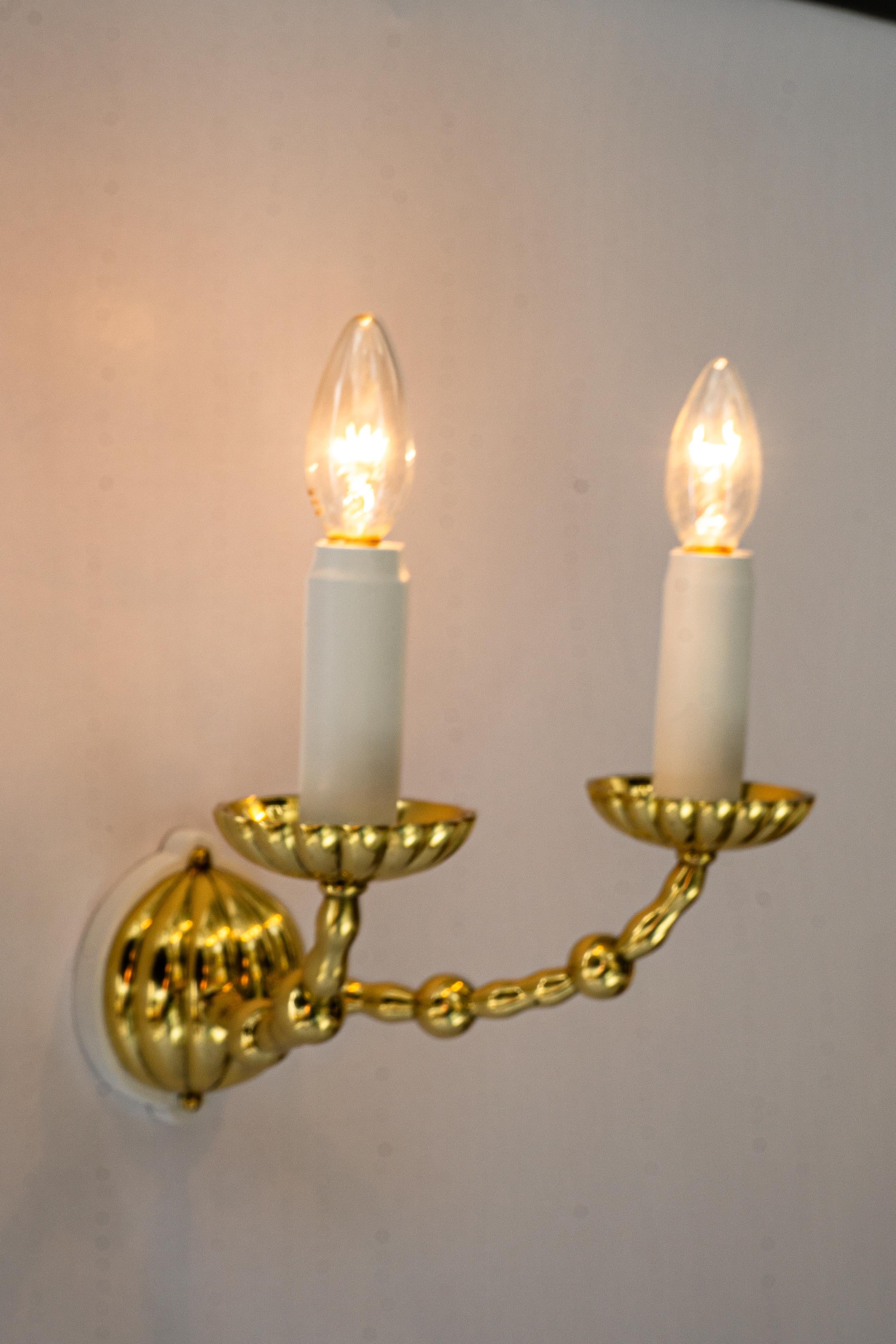 5x Art deco massiv Wandlampen mit Stoffschirmen wien um 1920 im Angebot 2