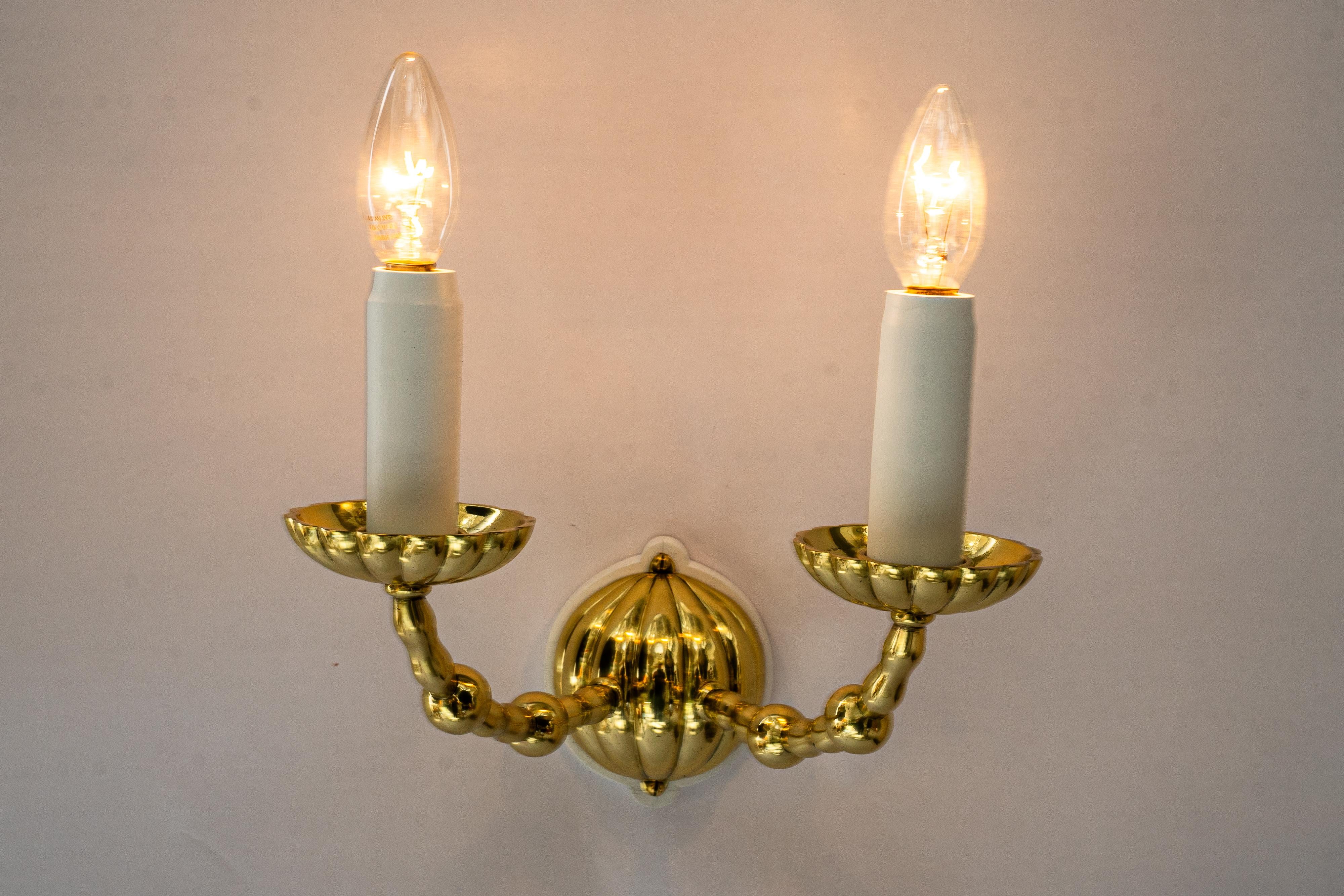 5x Art deco massiv Wandlampen mit Stoffschirmen wien um 1920 im Angebot 5