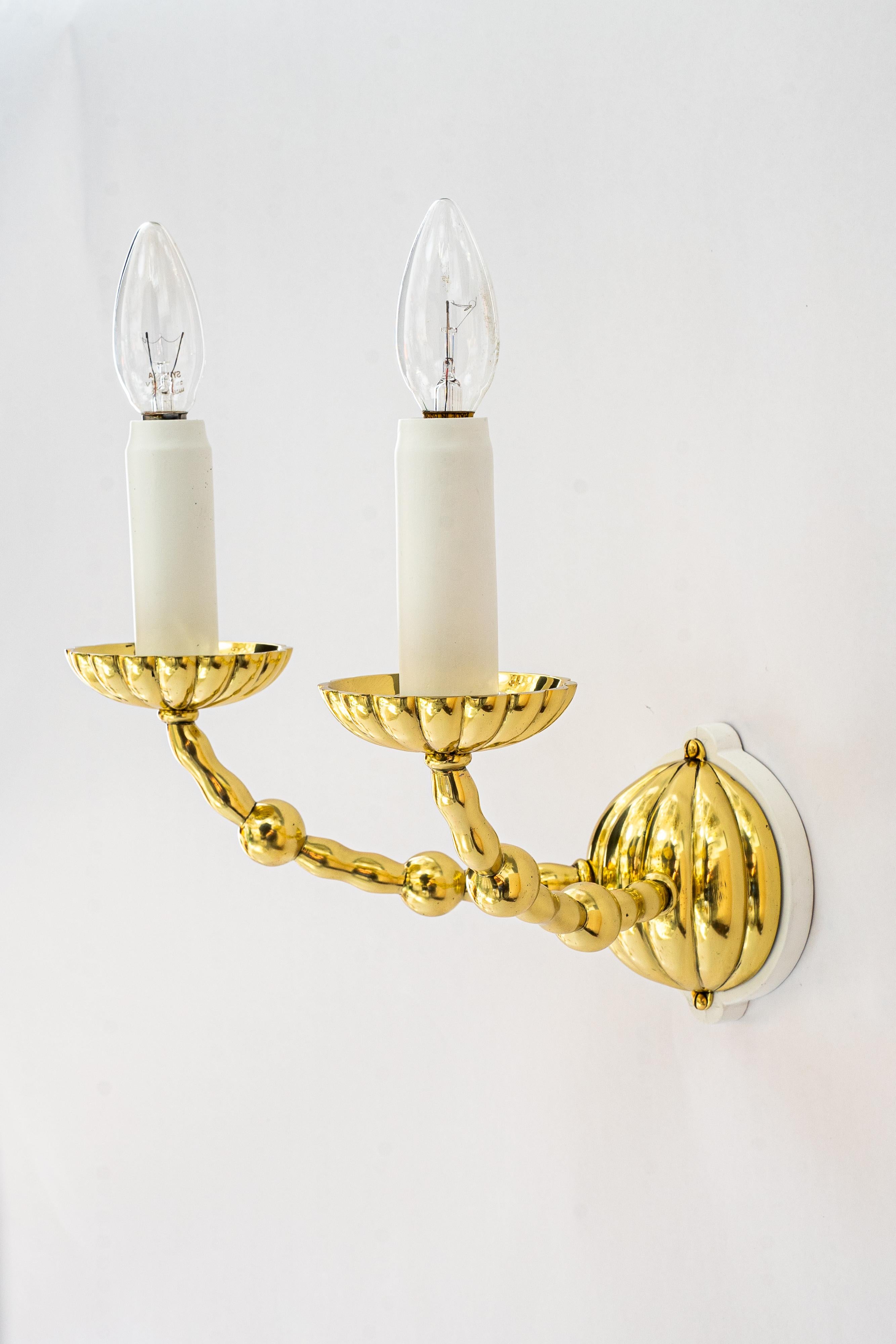 5x Art deco massiv Wandlampen mit Stoffschirmen wien um 1920 (Österreichisch) im Angebot