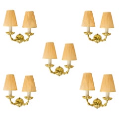 5x Art deco solid Wall lamps with fabric shades vienna around 1920s