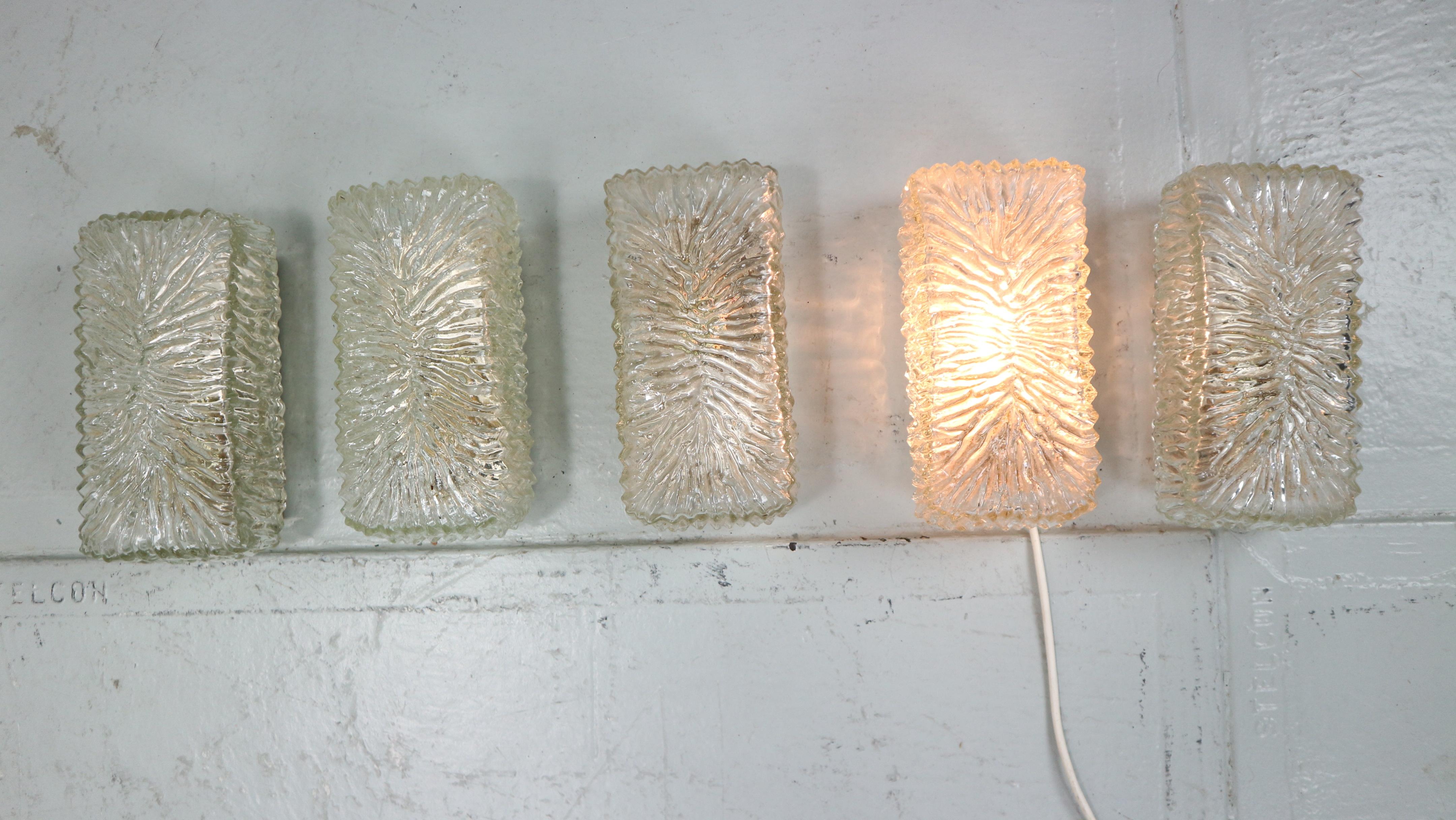 5x Glashutte Limburg Wall Sconces glas and brass, Germany, 1960s  For Sale 4