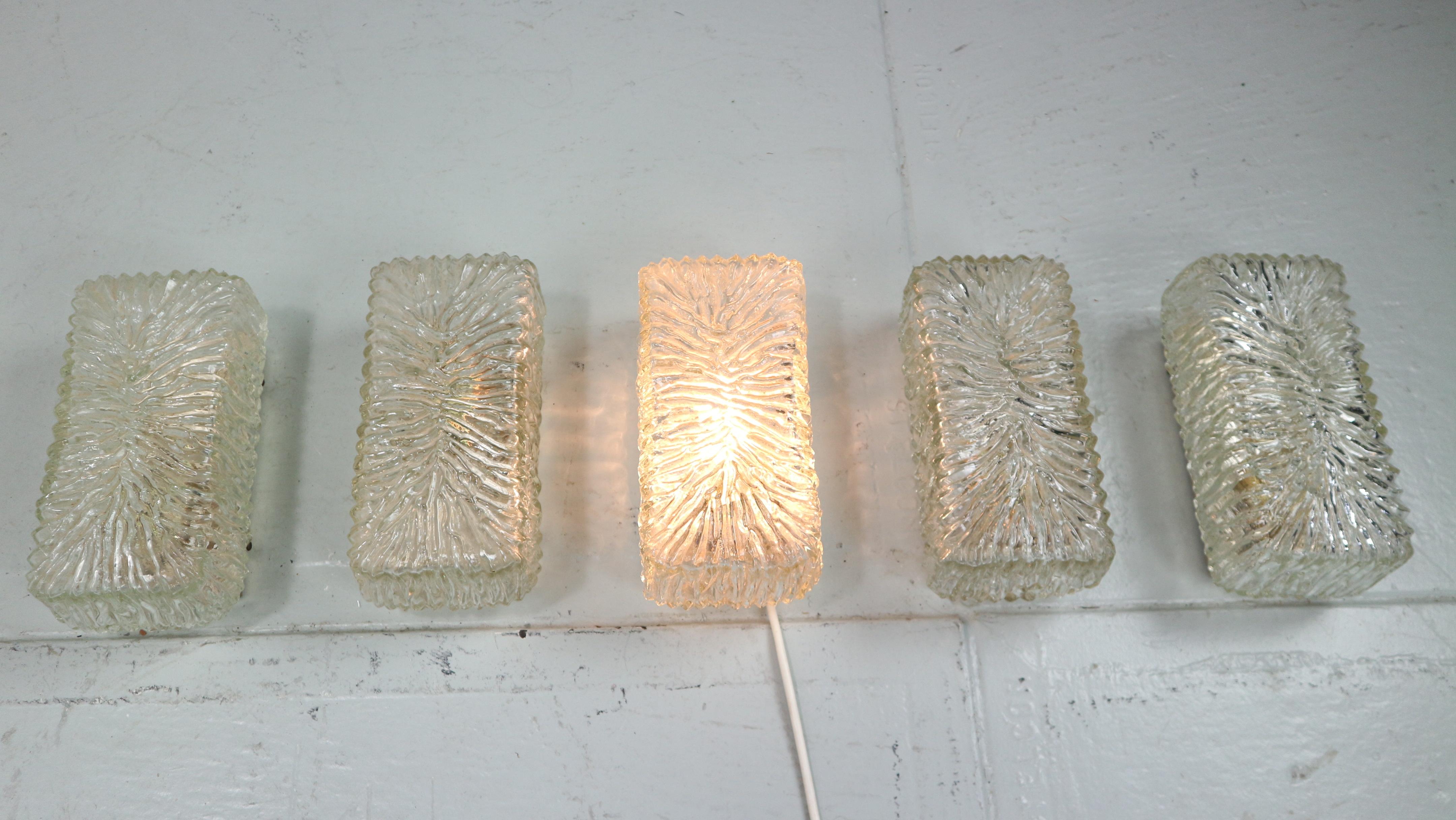 5x Glashutte Limburg Wall Sconces glas and brass, Germany, 1960s  For Sale 12