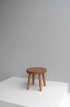 5x Solid Oak Stools in Style of Charles Dudouyt, France, 1960's
