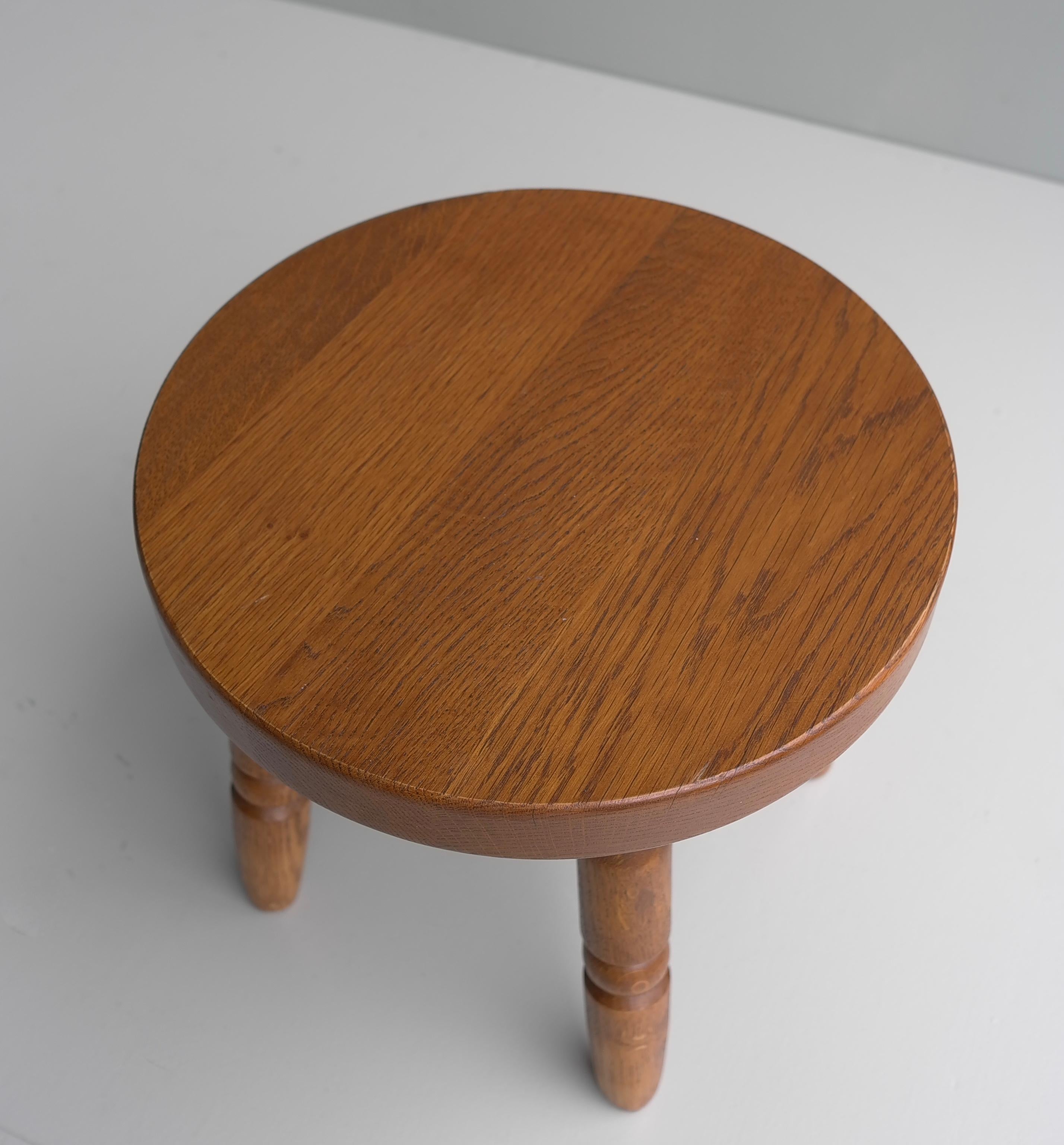 French 5x Solid Oak Stools in Style of Charles Dudouyt, France, 1960's For Sale