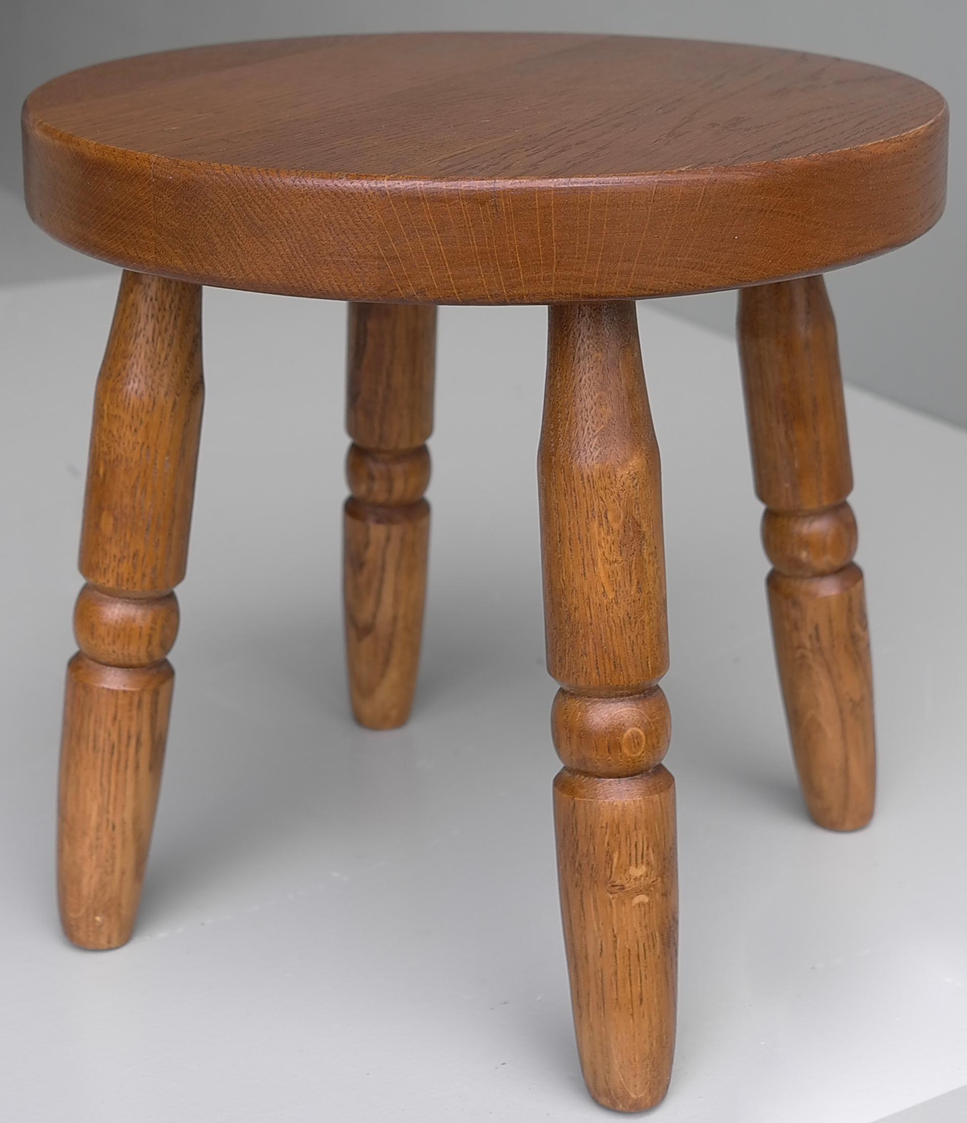 Mid-20th Century 5x Solid Oak Stools in Style of Charles Dudouyt, France, 1960's For Sale