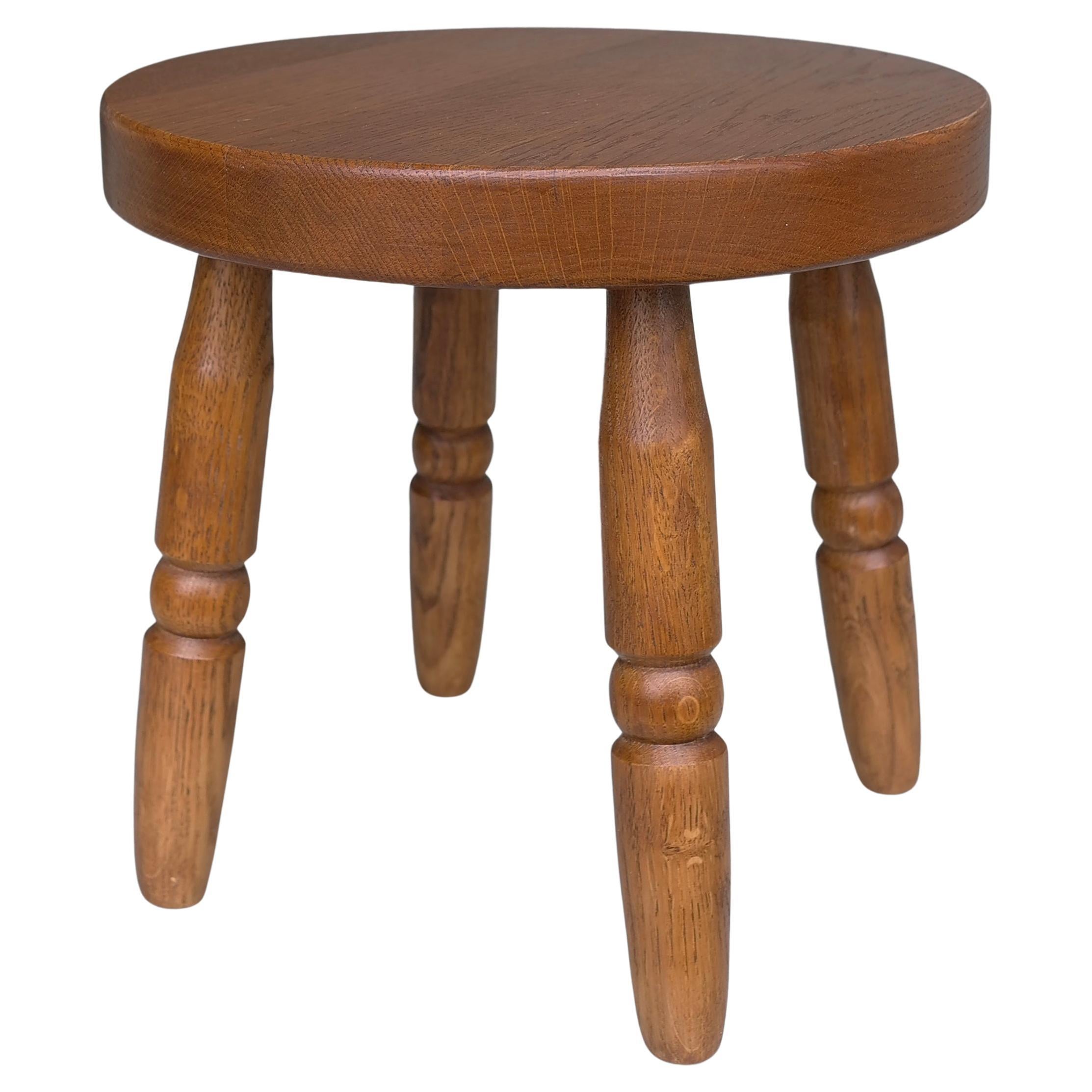 5x Solid Oak Stools in Style of Charles Dudouyt, France, 1960's For Sale