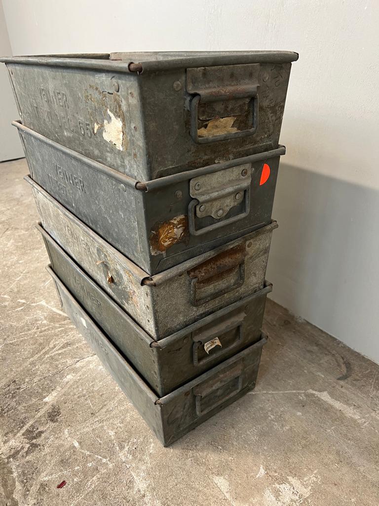 Mid-Century Modern 5x Venner English vintage 1965 retro Industrial galvernised metal boxes For Sale