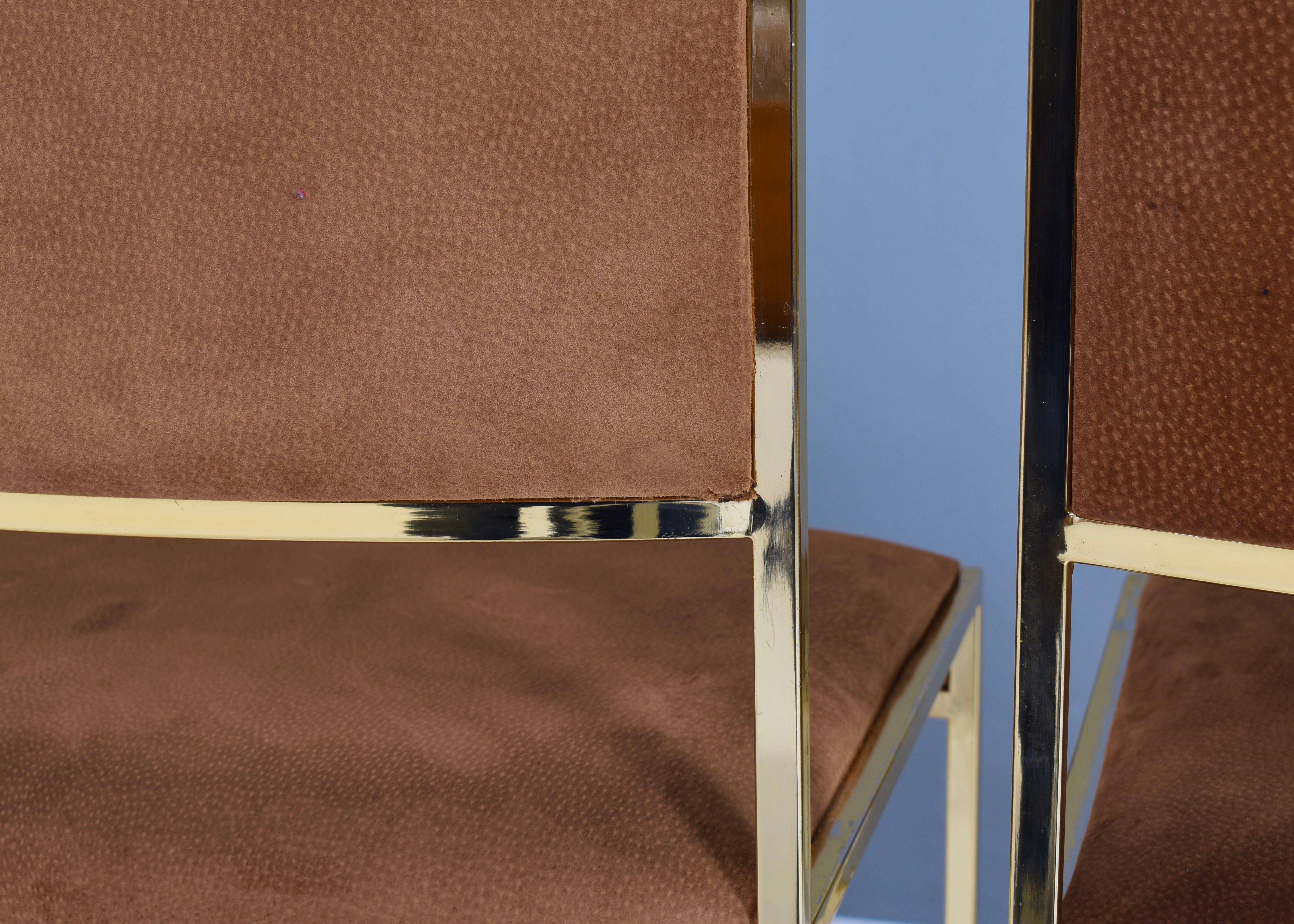 5x Willy Rizzo attributed Gold-Plated and Suede Dining Chairs, Italy, 1970s 7