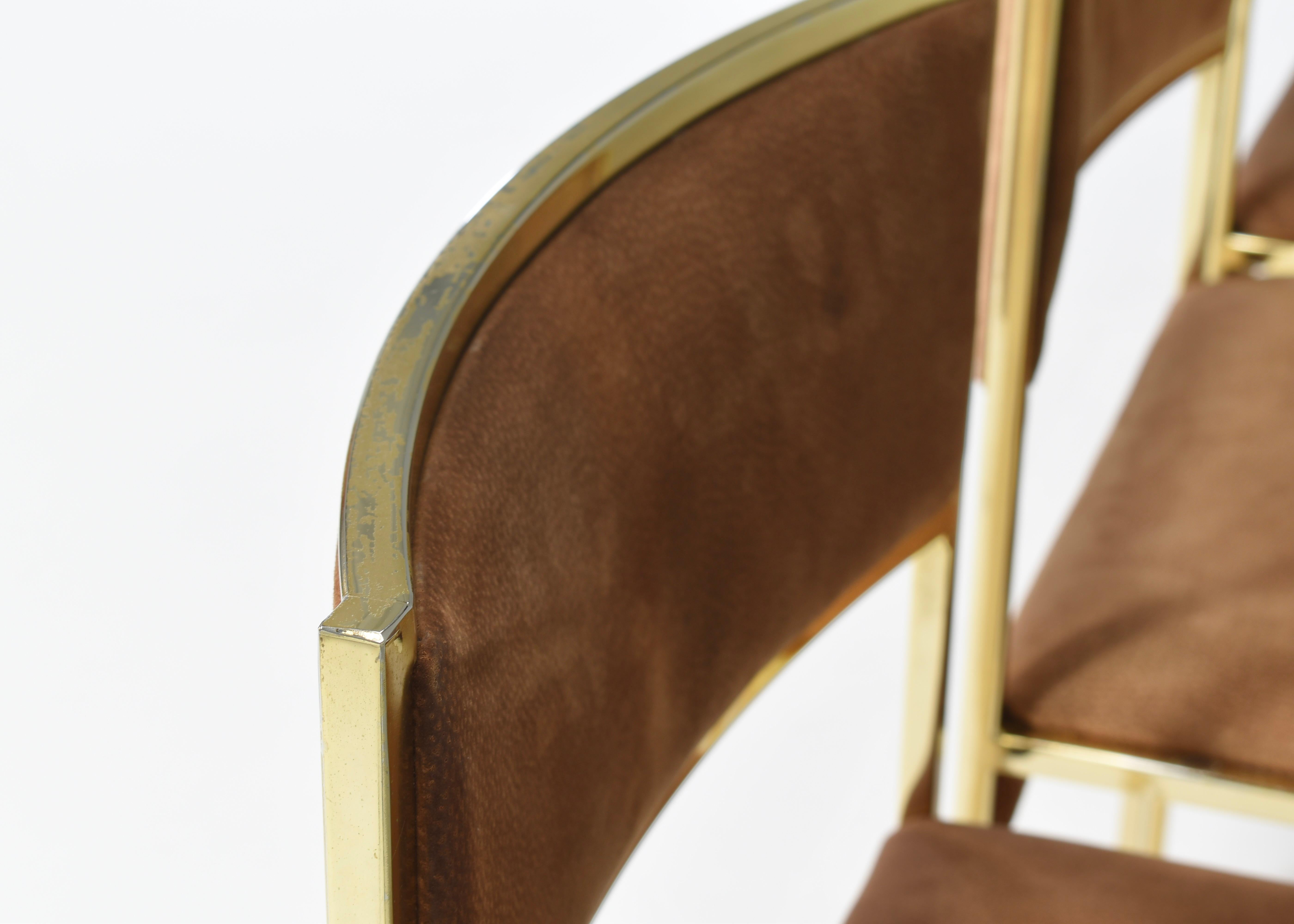 5x Willy Rizzo attributed Gold-Plated and Suede Dining Chairs, Italy, 1970s 10