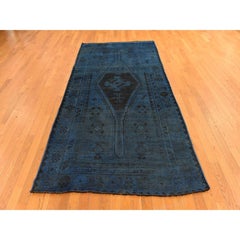 5'x10' Blue Overdyed Vintage Zoroastrian Shiraz Hand Knotted Wool Runner Rug
