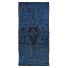 5'x10' Blue Overdyed Vintage Zoroastrian Shiraz Hand Knotted Wool Runner Rug