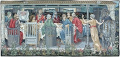 Arazzo in stile neomedievale europeo 5x10, 135x285 cm, scena figurativa di un banchetto con cavalli