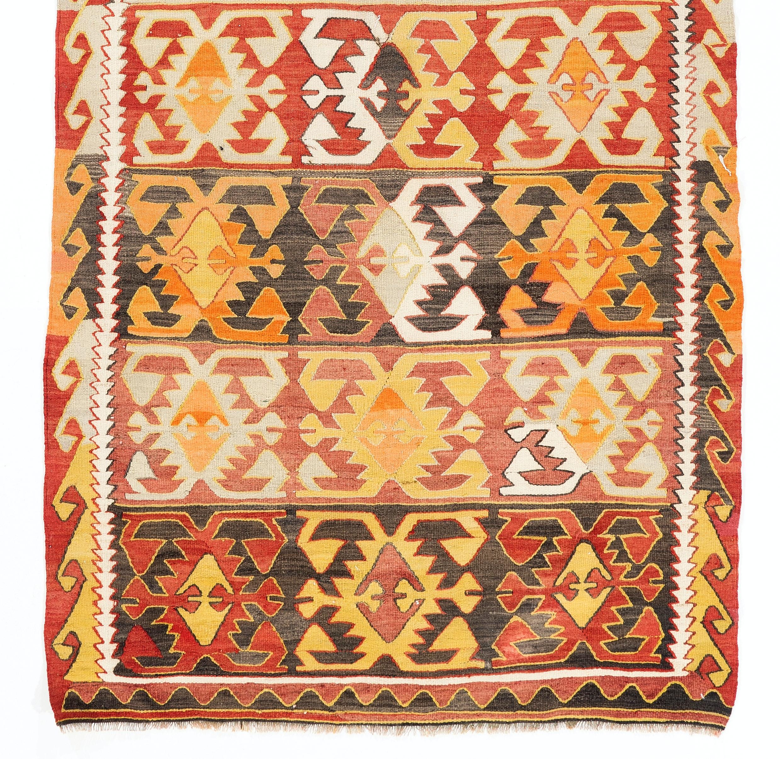 Turkish 5x10 Ft Vintage Anatolian Kilim with Rustic Colors, Flat-Weave Rug. 100% Wool