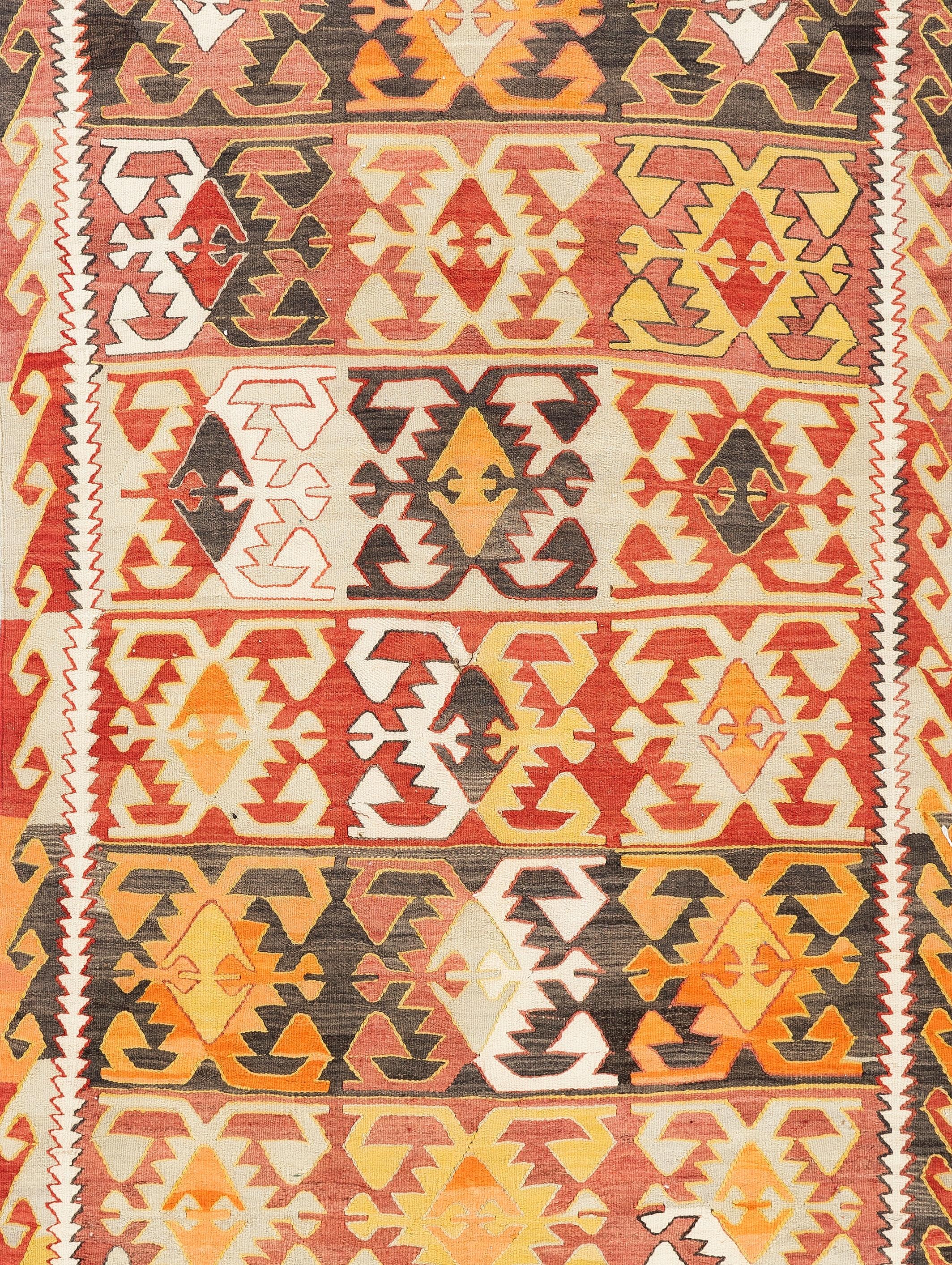 Hand-Woven 5x10 Ft Vintage Anatolian Kilim with Rustic Colors, Flat-Weave Rug. 100% Wool